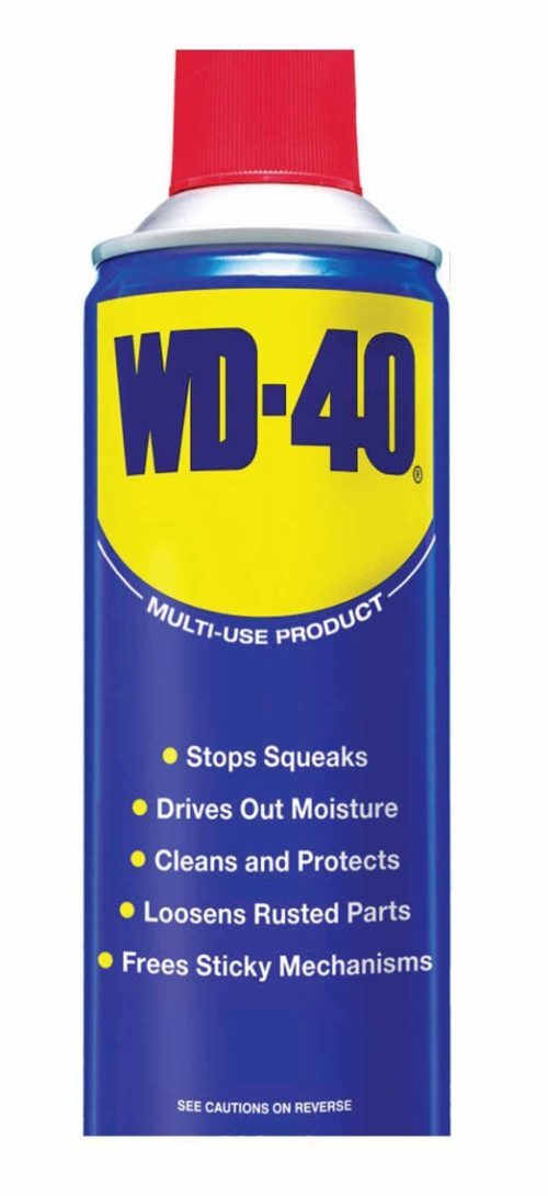 a can of blue and yellow WD-40